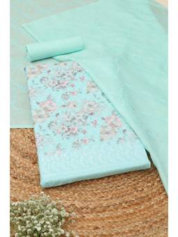 Soch - Blue Cotton Floral Unstitched Top & Bottom with Dupatta