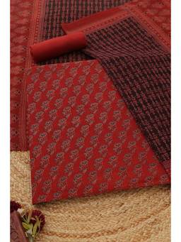 Soch - Maroon Cotton Floral Unstitched Top & Bottom with Dupatta