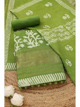 Soch - Green Chanderi Printed Unstitched Top & Bottom with Dupatta