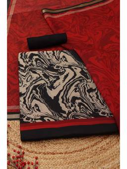 Soch - Black Silk Blend Abstract Unstitched Top & Bottom with Dupatta