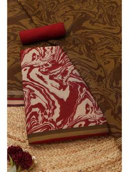 Soch - Maroon Silk Blend Abstract Unstitched Top & Bottom with Dupatta