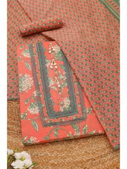 Soch - Peach Cotton Floral Unstitched Top & Bottom with Dupatta
