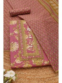 Soch - Pink Cotton Floral Unstitched Top & Bottom with Dupatta