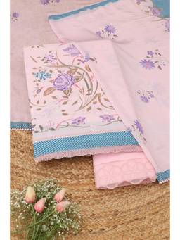 Soch - Pink Cotton Floral Unstitched Top & Bottom with Dupatta