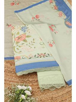 Soch - Green Cotton Floral Unstitched Top & Bottom with Dupatta