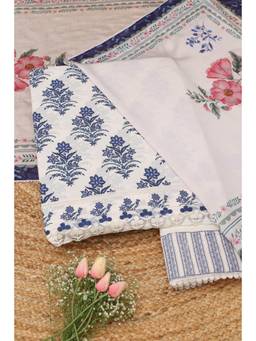 Soch - Cream Cotton Floral Unstitched Top & Bottom with Dupatta
