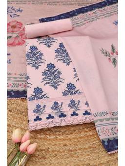 Soch - Pink Cotton Floral Unstitched Top & Bottom with Dupatta