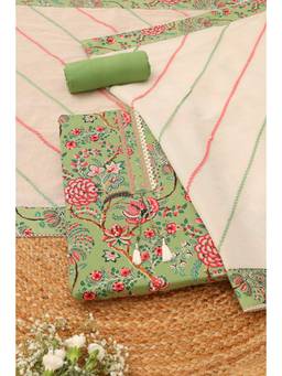 Soch - Green Cotton Floral Unstitched Top & Bottom with Dupatta