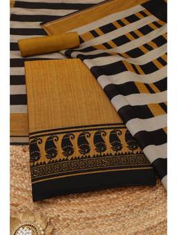 Soch - Mustard Silk Blend Paisley Unstitched Top & Bottom with Dupatta