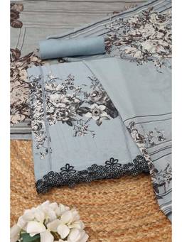 Soch - Grey Muslin Floral Unstitched Top & Bottom with Dupatta