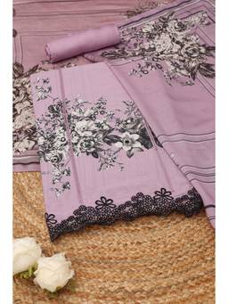 Soch - Purple Muslin Floral Unstitched Top & Bottom with Dupatta