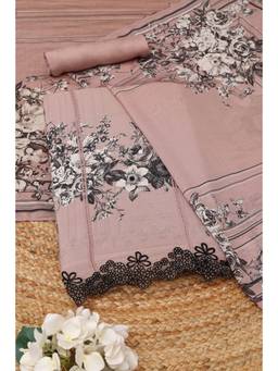 Soch - Peach Muslin Floral Unstitched Top & Bottom with Dupatta