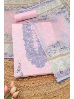Soch - Pink Muslin Floral Unstitched Top & Bottom with Dupatta