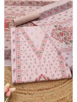 Soch - Pink Chanderi Floral Unstitched Top & Bottom with Dupatta