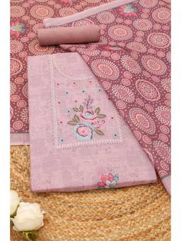 Soch - Pink Linen Embroidered Unstitched Top & Bottom with Dupatta