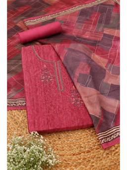 Soch - Pink Art Silk Embroidered Unstitched Top & Bottom with Dupatta