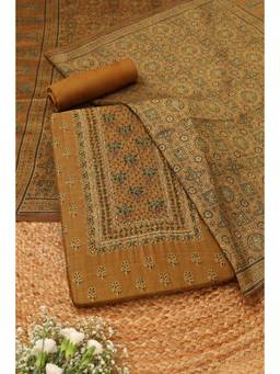 Soch - Mustard Art Silk Embroidered Unstitched Top & Bottom with Dupatta