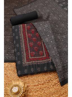 Soch - Charcoal Art Silk Embroidered Unstitched Top & Bottom with Dupatta