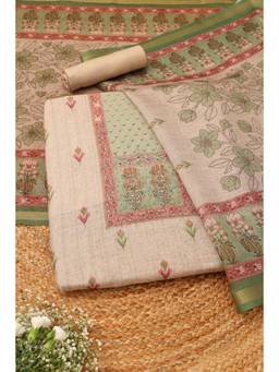 Soch - Beige Chanderi Floral Unstitched Top & Bottom with Dupatta
