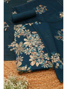 Soch - Blue Cotton Blend Floral Unstitched Top & Bottom with Dupatta