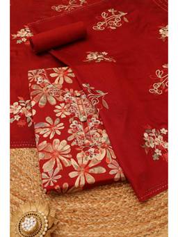 Soch - Maroon Cotton Blend Floral Unstitched Top & Bottom with Dupatta