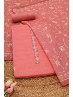 Soch - Peach Cotton Blend Floral Unstitched Top & Bottom with Dupatta