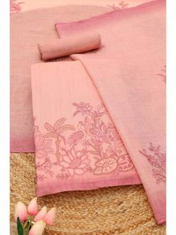 Soch - Peach Cotton Blend Embroidered Unstitched Top & Bottom with Dupatta