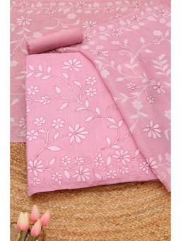 Soch - Pink Cotton Blend Floral Unstitched Top & Bottom with Dupatta