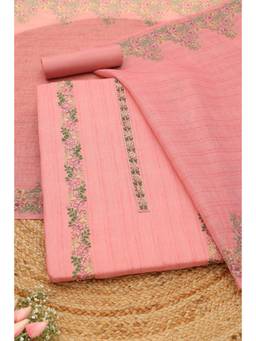 Soch - Pink Cotton Blend Floral Unstitched Top & Bottom with Dupatta
