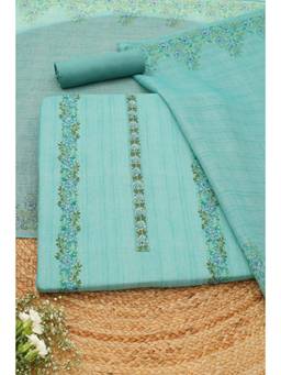 Soch - Blue Cotton Blend Floral Unstitched Top & Bottom with Dupatta