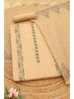 Soch - Yellow Cotton Blend Floral Unstitched Top & Bottom with Dupatta