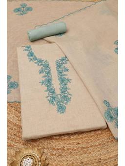 Soch - Cream Linen Floral Unstitched Top & Bottom with Dupatta