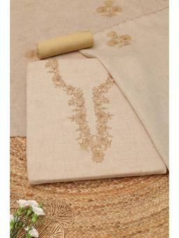 Soch - Cream Linen Floral Unstitched Top & Bottom with Dupatta