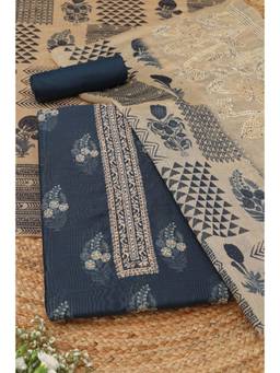 Soch - Indigo Chanderi Embroidered Unstitched Top & Bottom with Dupatta