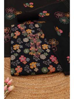 Soch - Black Rayon Floral Unstitched Top & Bottom with Dupatta