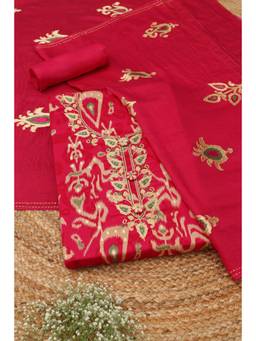 Soch - Pink Cotton Blend Embroidered Unstitched Top & Bottom with Dupatta