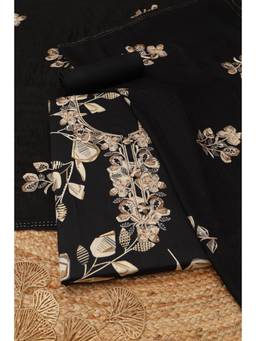 Soch - Black Cotton Blend Floral Unstitched Top & Bottom with Dupatta