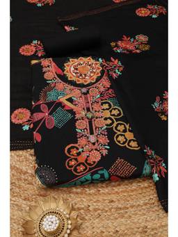Soch - Black Rayon Floral Unstitched Top & Bottom with Dupatta