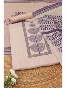 Soch - Beige Linen Printed Unstitched Top & Bottom with Dupatta