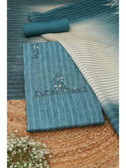 Soch - Teal Art Silk Embroidered Unstitched Top & Bottom with Dupatta