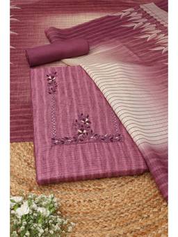 Soch - Pink Art Silk Embroidered Unstitched Top & Bottom with Dupatta