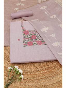 Soch - Lavender Chanderi Floral Unstitched Top & Bottom with Dupatta