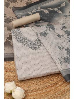 Soch - Beige Art Silk Embroidered Unstitched Top & Bottom with Dupatta