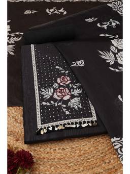 Soch - Black Chanderi Floral Unstitched Top & Bottom with Dupatta