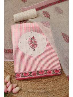 Soch - Pink Cotton Stripes Unstitched Top & Bottom with Dupatta
