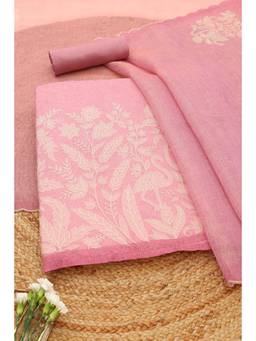 Soch - Pink Cotton Blend Embroidered Unstitched Top & Bottom with Dupatta