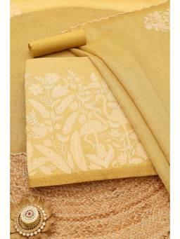 Soch - Mustard Cotton Blend Embroidered Unstitched Top & Bottom with Dupatta