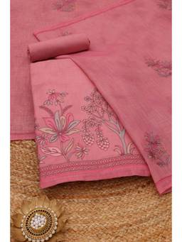 Soch - Pink Cotton Blend Floral Unstitched Top & Bottom with Dupatta
