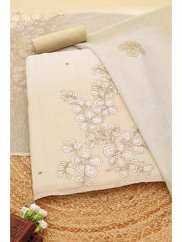 Soch - Yellow Cotton Blend Embroidered Unstitched Top & Bottom with Dupatta