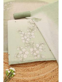 Soch - Green Cotton Blend Embroidered Unstitched Top & Bottom with Dupatta